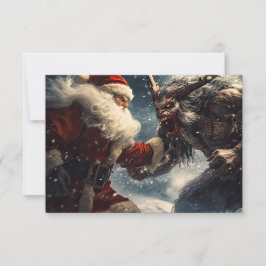 Weihnachtsmann kämpft gegen Schneeteufel Grußkarte Karte