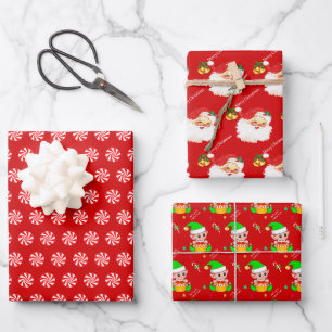 Weihnachtsmann, Kandiszucker, Weihnachtself auf Ro Geschenkpapier Set