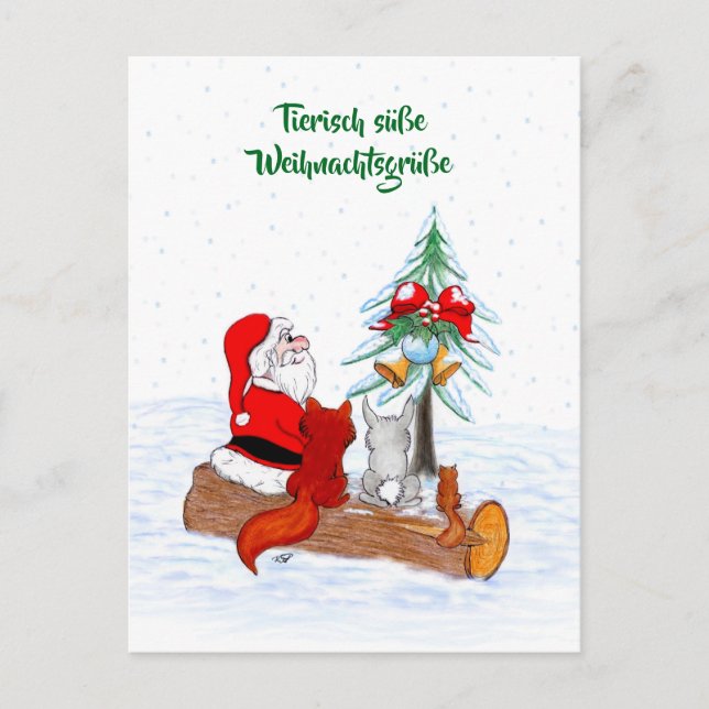 Weihnachtsmann Kaninchen Fox Eichhörnchen, Deutsch Postkarte (Vorderseite)