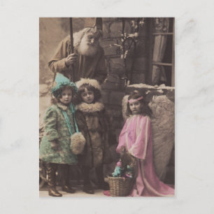 Weihnachtsmann, Kinder, Engel Weihnachtskarte Feiertagspostkarte