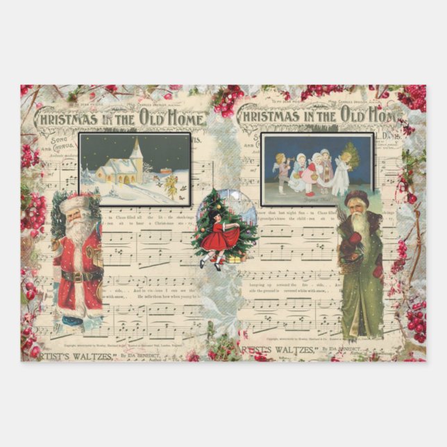 Weihnachtsmann, Kinder, Musikermerke  Geschenkpapier Set (Vorderseite)