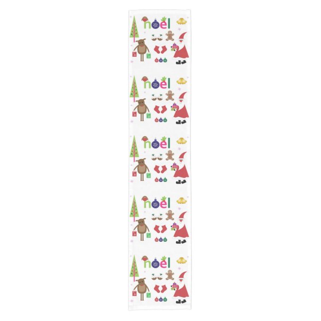 Weihnachtsmann-Klaus-Glocken Ornamente Kurzer Tischläufer (Vorderseite)