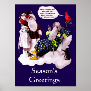 WEIHNACHTSMANN, KLEINER ENGEL & MERLIN Weihnachtsf Poster