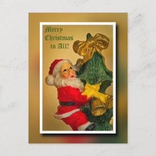 Weihnachtsmann Klettern im Weihnachtsbaum - Vintag Feiertagspostkarte