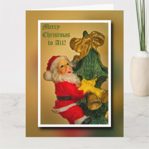 Weihnachtsmann Klettern im Weihnachtsbaum - Vintag Karte