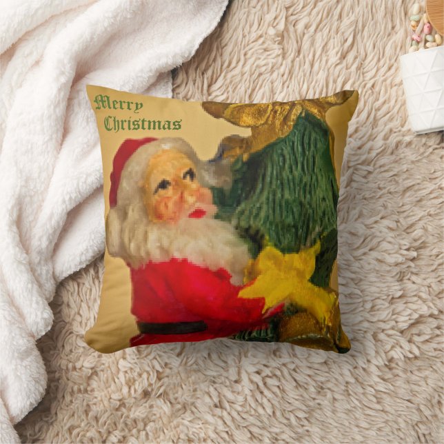 Weihnachtsmann Klettern im Weihnachtsbaum - Vintag Kissen (Decke)