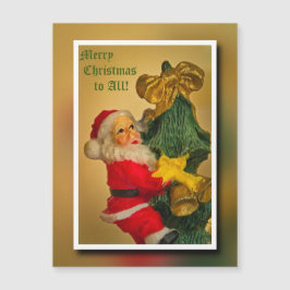 Weihnachtsmann Klettern im Weihnachtsbaum - Vintag Magnetkarte