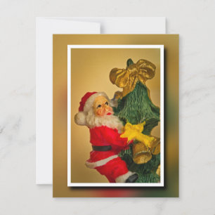 Weihnachtsmann Klettern im Weihnachtsbaum - Vintag Mitteilungskarte