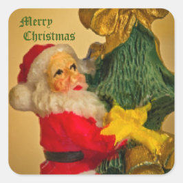 Weihnachtsmann Klettern im Weihnachtsbaum - Vintag Quadratischer Aufkleber