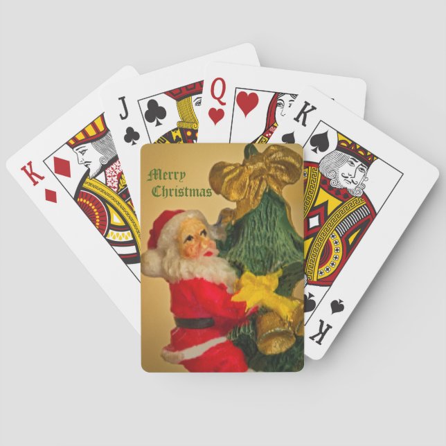 Weihnachtsmann Klettern im Weihnachtsbaum - Vintag Spielkarten (Rückseite)