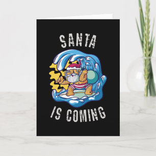 Weihnachtsmann kommt mit Surfboard Karte
