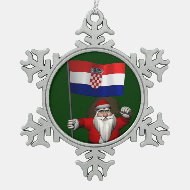 Weihnachtsmann Kroatien besuchen Schneeflocken Zinn-Ornament (Vorderseite)
