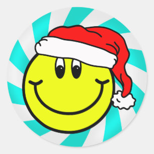 Weihnachtsmann lächelt Emoji-Rundaufkleber Runder Aufkleber