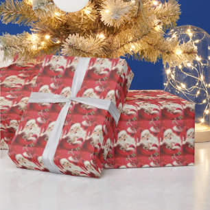 Weihnachtsmann lächelt und hält Candy Canes Geschenkpapier