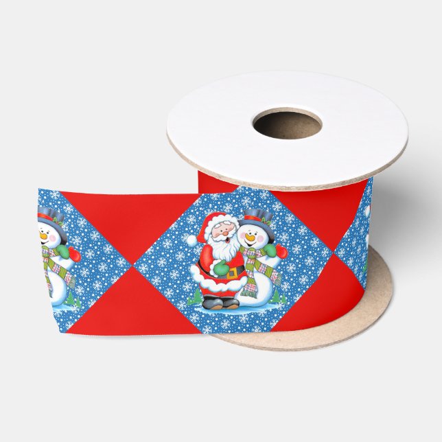 Weihnachtsmann lachen und Schneemann Weihnachtssch Satinband (Spule)