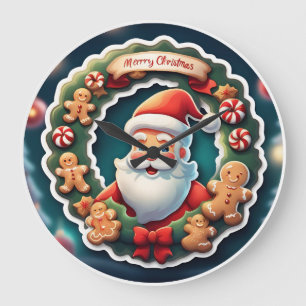 Weihnachtsmann, Lebkuchen Männer und Süßigkeiten Große Wanduhr