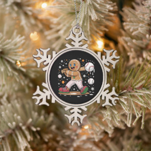 Weihnachtsmann Lebkuchen Sportler Baseball  Schneeflocken Zinn-Ornament