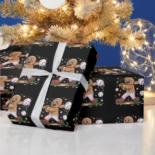 Weihnachtsmann Lebkuchen Sportler Baseballspieler  Geschenkpapier