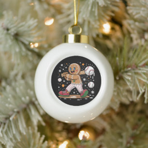 Weihnachtsmann Lebkuchenmann Sportler Baseball  Keramik Kugel-Ornament