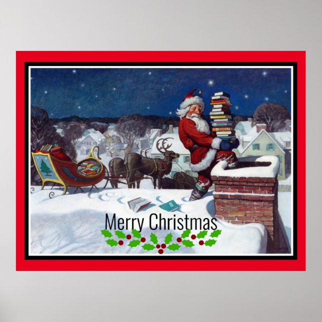 Weihnachtsmann liefert Bücher Poster (Vorne)