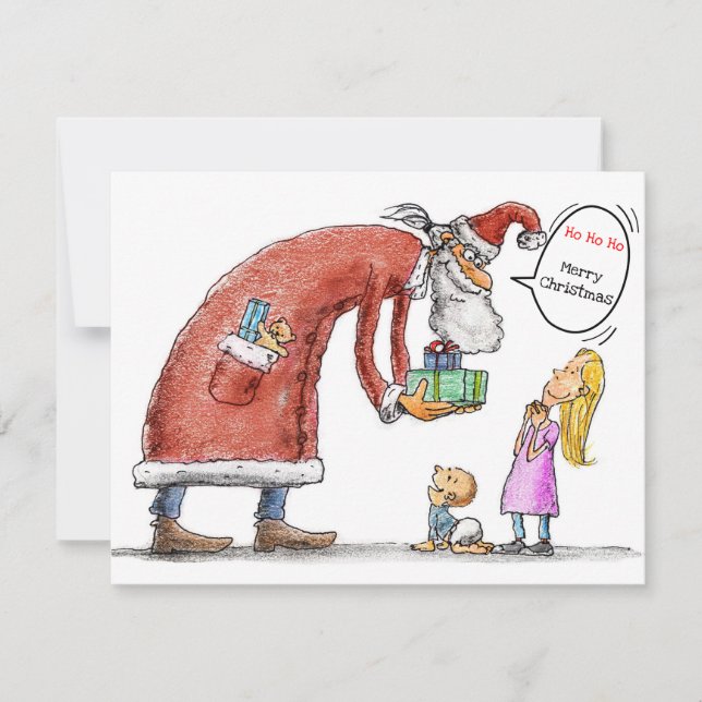 Weihnachtsmann liefert Geschenke an Kinder Feiertagskarte (Vorderseite)