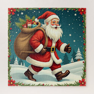 Weihnachtsmann liefert Geschenke durch den schneeb
