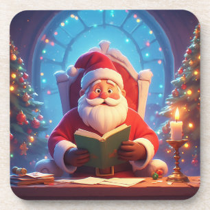 Weihnachtsmann liest ein Buch bei Kerzenlicht Getränkeuntersetzer