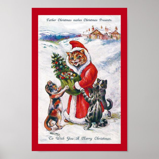 Weihnachtsmann, Louis Wain Poster (Vorne)