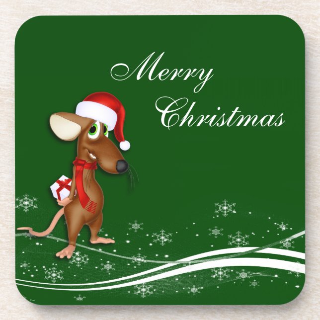 Weihnachtsmann-Maus Getränkeuntersetzer (Vorderseite)