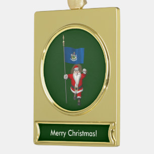 Weihnachtsmann mit Abschluss von Maine Banner-Ornament Gold