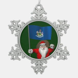 Weihnachtsmann mit Abschluss von Maine Schneeflocken Zinn-Ornament