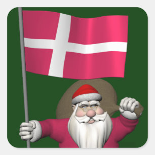 Weihnachtsmann mit Abtritt von Dänemark Dannebrog Quadratischer Aufkleber