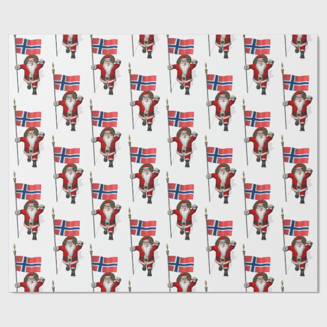Weihnachtsmann mit Abzeichen Norwegens Geschenkpapier (Flach)