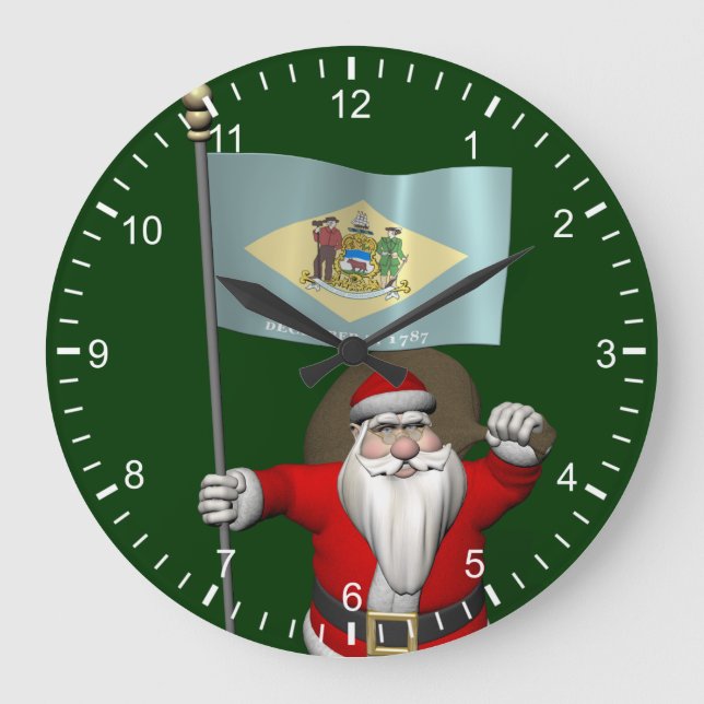 Weihnachtsmann mit Abzeichen von Delaware Große Wanduhr (Vorderseite)