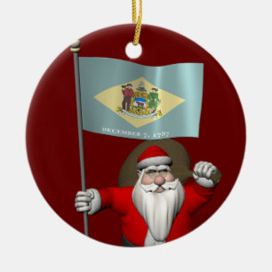 Weihnachtsmann mit Abzeichen von Delaware Keramik Ornament