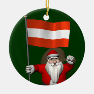Weihnachtsmann mit Abzeichen von Österreich Keramikornament