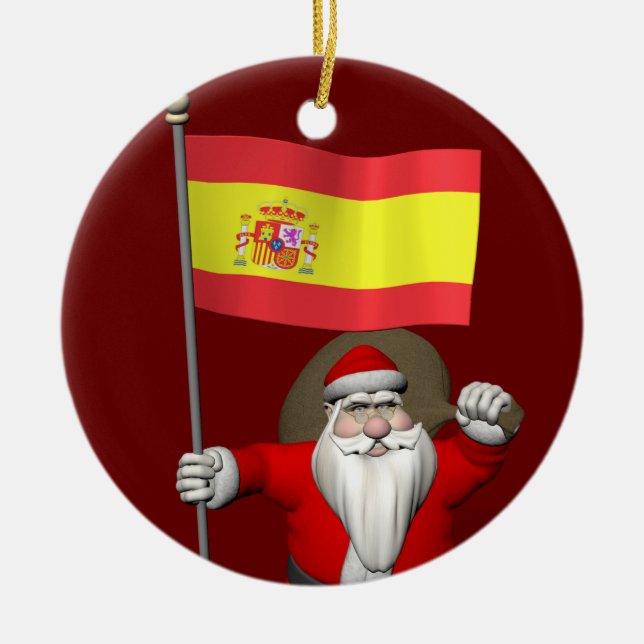 Weihnachtsmann mit Abzeichen von Spanien Keramikornament (Vorne)