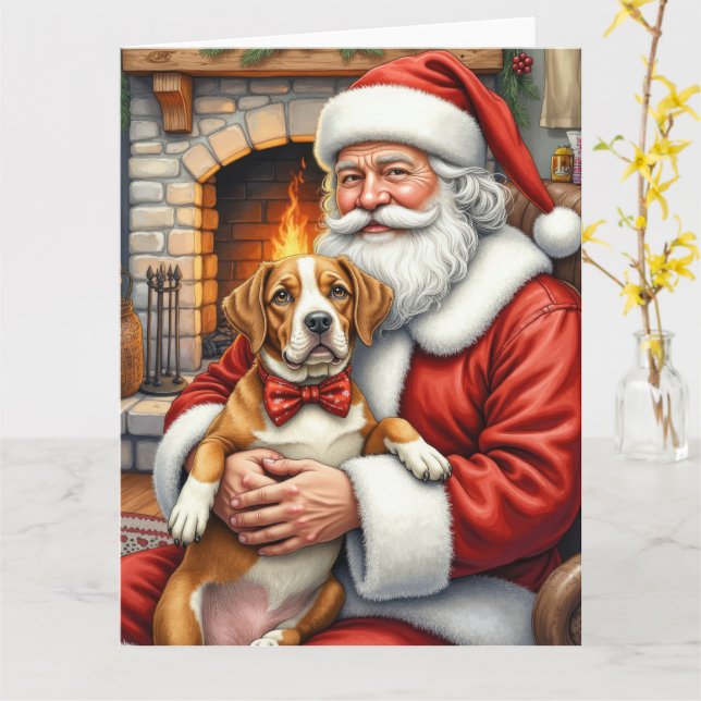 Weihnachtsmann mit Amerikanischem Staffordshire Te Karte (Gelbe Blume)