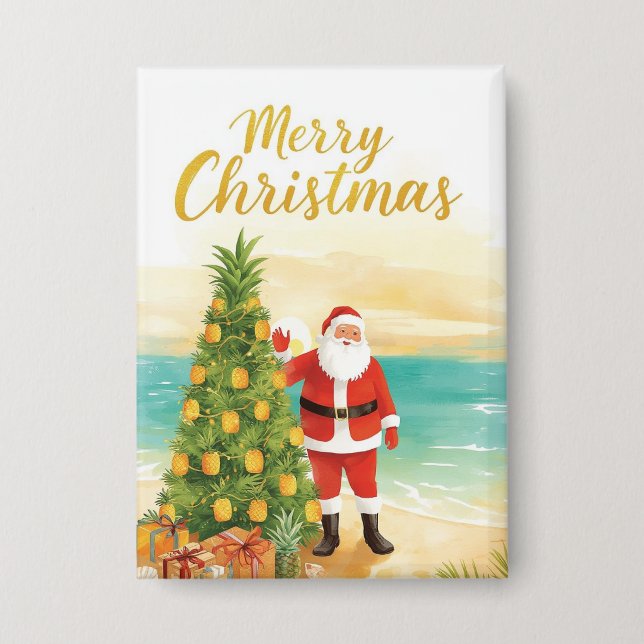 Weihnachtsmann mit Ananas-Weihnachtsbaum  Button (Vorderseite)