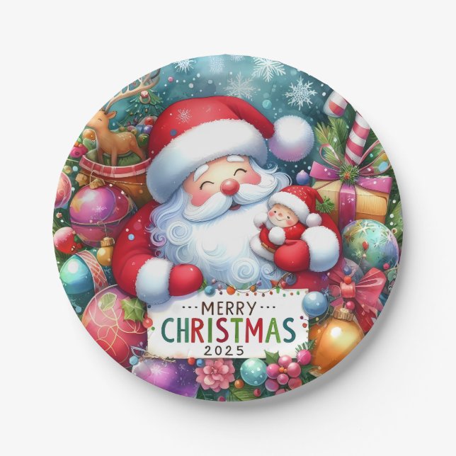 Weihnachtsmann mit Baby  Pappteller (Vorderseite)