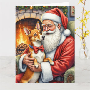 Weihnachtsmann mit Basenji-Weihnachtskunst Karte