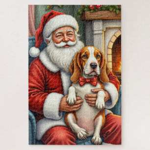 Weihnachtsmann mit Basset Hound Weihnachtskunst