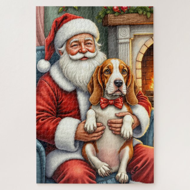 Weihnachtsmann mit Basset Hound Weihnachtskunst (Vertikal)