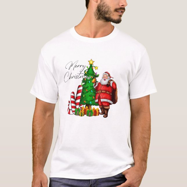 Weihnachtsmann mit Baum T-Shirt (Vorderseite)