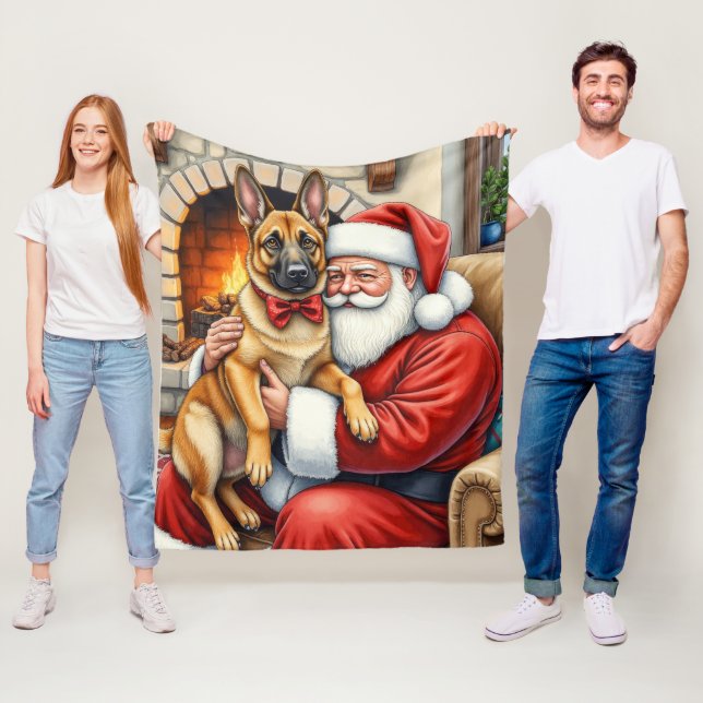 Weihnachtsmann mit belgischem Malinois-Christkunst Fleecedecke (Beispiel)