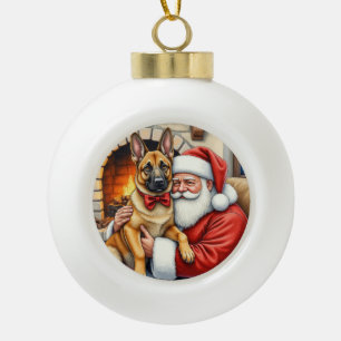 Weihnachtsmann mit belgischem Malinois-Christmas-K Keramik Kugel-Ornament