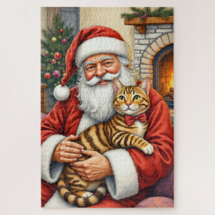 Weihnachtsmann mit Bengal Katze Weihnachtskunst