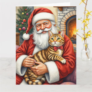 Weihnachtsmann mit Bengal Katze Weihnachtskunst Karte