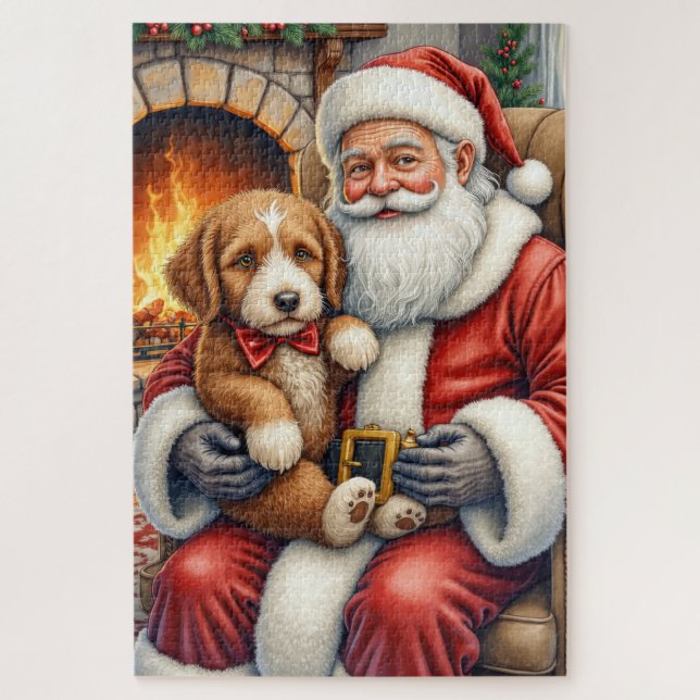 Weihnachtsmann mit Bernedoodle Weihnachtskunst (Vertikal)