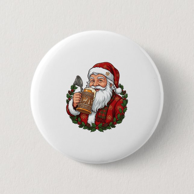 Weihnachtsmann mit Bierglas Button (Vorderseite)